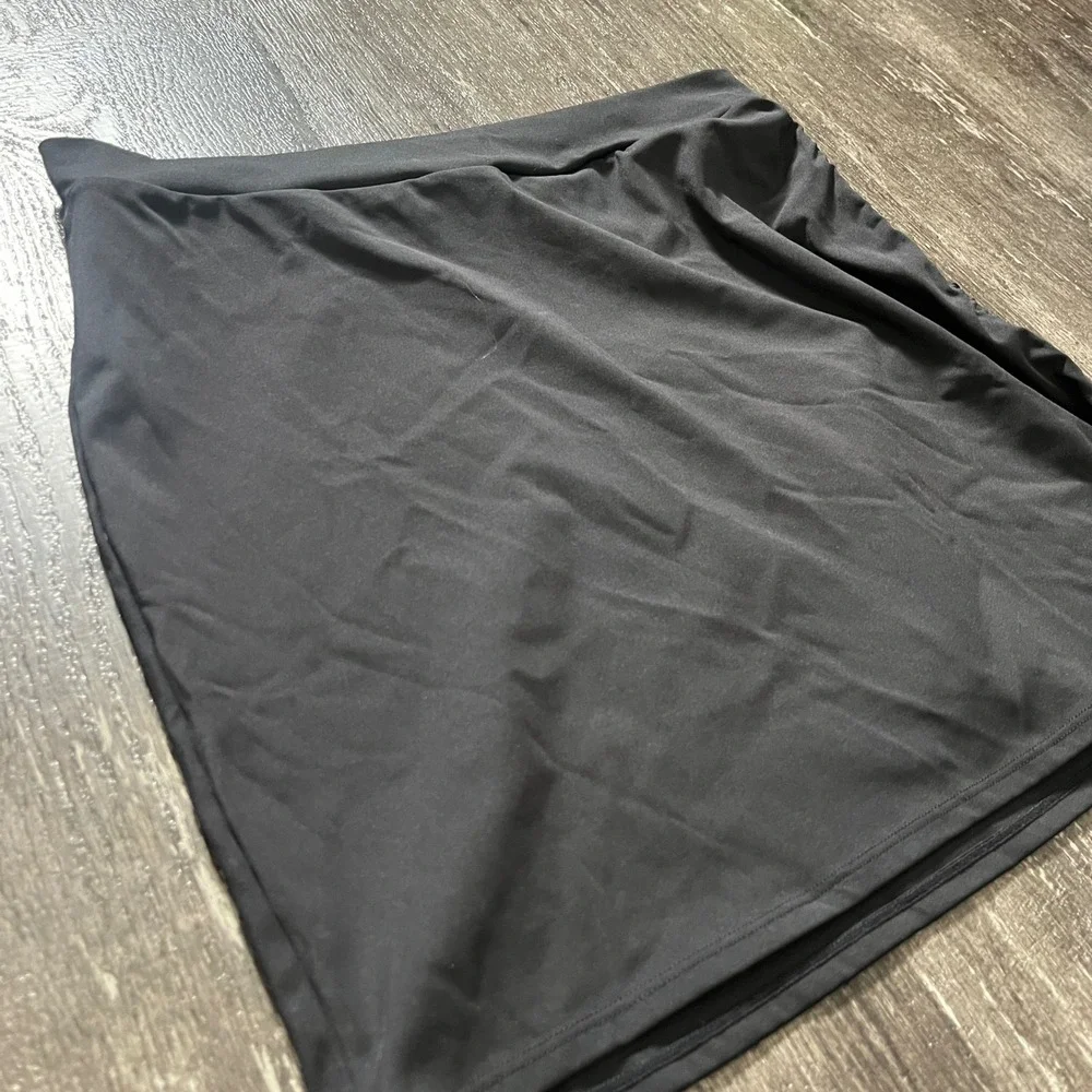 Ta3‎ Black Mini Skirt Drawstring Ruched Side Stretch Casual Activewear L